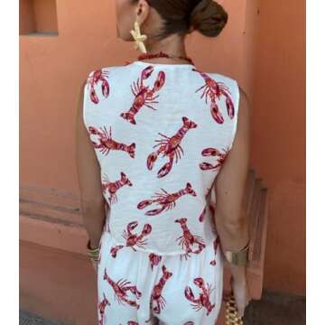 Faymlc Women Tie Front Vest Set 2 Piece Outfits Lobster Sleevelesss Tank Tops and Shorts Set Y2k Summer Pajamas Loungewear (White, S)