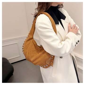 Chic Suede Handbag Studded Shoulder Bag - Vintage Y2K Inspired