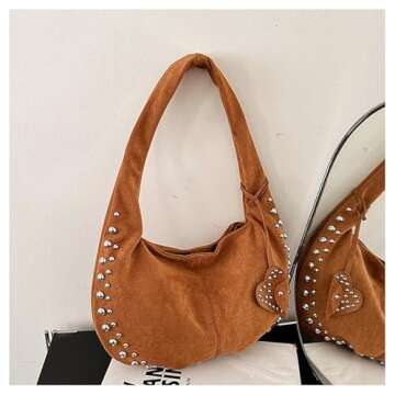 Trendy Suede Studded Handbag for Y2K Fashion Lovers