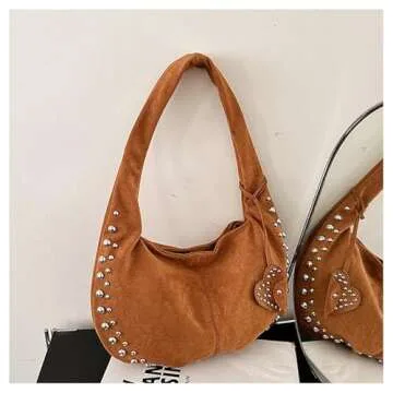 Trendy Suede Studded Handbag for Y2K Fashion Lovers