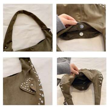 Trendy Suede Studded Handbag for Y2K Fashion Lovers