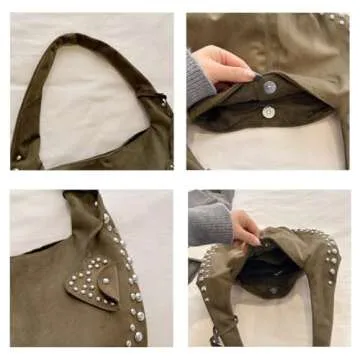 Trendy Suede Studded Handbag for Y2K Fashion Lovers