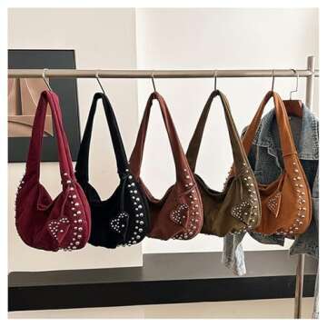 Trendy Suede Studded Handbag for Y2K Fashion Lovers