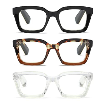 ZXYOO 3 Pack Oversize Square Design Reading Glasses for Women, Blue Light Blocking Reader