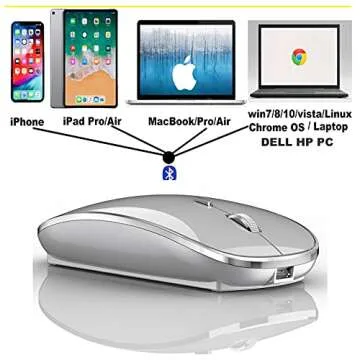 Rechargeable Bluetooth Mouse Wireless Bluetooth Mouse for iPad pro iPad Air Mac MacBook Pro MacBook Air Laptop Chromebook Windows HP DELL (Silver)