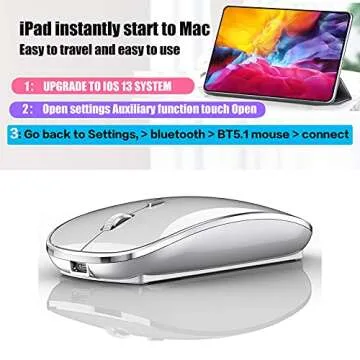 Rechargeable Bluetooth Mouse Wireless Bluetooth Mouse for iPad pro iPad Air Mac MacBook Pro MacBook Air Laptop Chromebook Windows HP DELL (Silver)