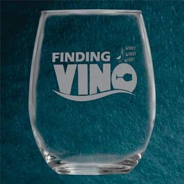 Finding Vino (15 oz) Finding Nemo Fish Wine Glass - Dishwasher Safe -Funny Gag Birthday or Christmas Present - Movie Themed Gifts - Women long distance Best Friend or Mom - Dory Fan Gift - For Her