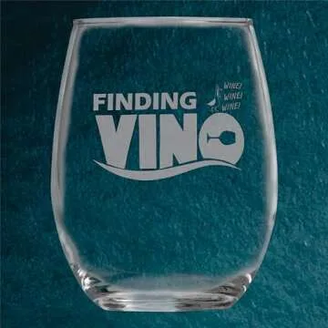 Finding Vino (15 oz) Finding Nemo Fish Wine Glass - Dishwasher Safe -Funny Gag Birthday or Christmas Present - Movie Themed Gifts - Women long distance Best Friend or Mom - Dory Fan Gift - For Her