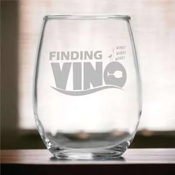 Finding Vino (15 oz) Finding Nemo Fish Wine Glass - Dishwasher Safe -Funny Gag Birthday or Christmas Present - Movie Themed Gifts - Women long distance Best Friend or Mom - Dory Fan Gift - For Her