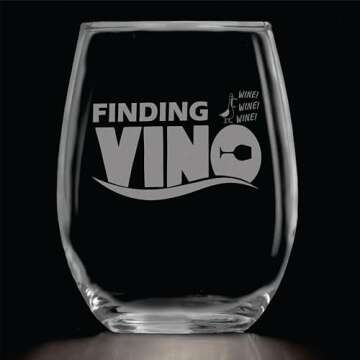 Finding Vino (15 oz) Finding Nemo Fish Wine Glass - Dishwasher Safe -Funny Gag Birthday or Christmas Present - Movie Themed Gifts - Women long distance Best Friend or Mom - Dory Fan Gift - For Her