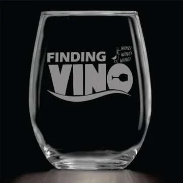 Finding Vino (15 oz) Finding Nemo Fish Wine Glass - Dishwasher Safe -Funny Gag Birthday or Christmas Present - Movie Themed Gifts - Women long distance Best Friend or Mom - Dory Fan Gift - For Her
