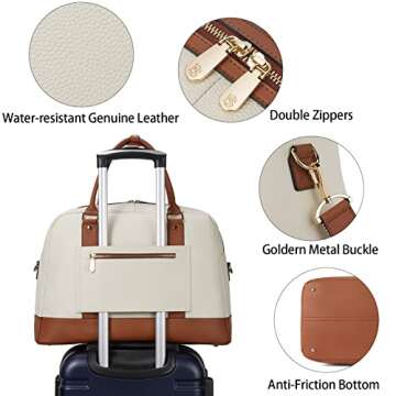 BOSTANTEN Travel Weekender Bags For Women Leather Duffle Bag Womens Overnight Bag Large Duffel Tote with Trolley Sleeve Flight Approved