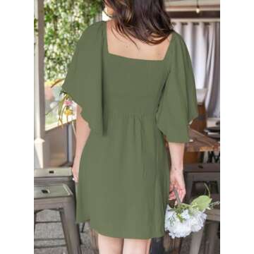 Dokotoo Cute Summer Dresses for Women 2025 Fashion Spring Outfits Wedding Guest Womens Easter Dresses for Women Sexy V-Neck Drawstring Cap Sleeve Elegant Solid Color Mini Dress