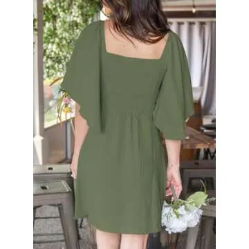 Dokotoo Cute Summer Dresses for Women 2025 Fashion Spring Outfits Wedding Guest Womens Easter Dresses for Women Sexy V-Neck Drawstring Cap Sleeve Elegant Solid Color Mini Dress