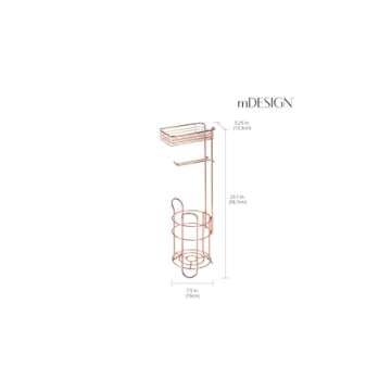 mDesign Steel Metal Free Standing Toilet Paper Holder Stand and Dispenser with Storage Shelf - Toilet Tissue for Bathrooms, Washroom - Holds 2 Extra Mega Rolls - Concerto Collection - Rose Gold