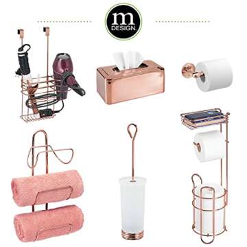 mDesign Steel Metal Free Standing Toilet Paper Holder Stand and Dispenser with Storage Shelf - Toilet Tissue for Bathrooms, Washroom - Holds 2 Extra Mega Rolls - Concerto Collection - Rose Gold
