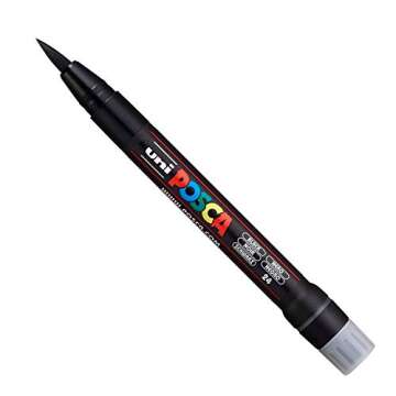 POSCA Uni PCF-350 Brush Tip Paint Marker Pen - Fabric, Glass, Metal - Black & White Set (1 of Each)