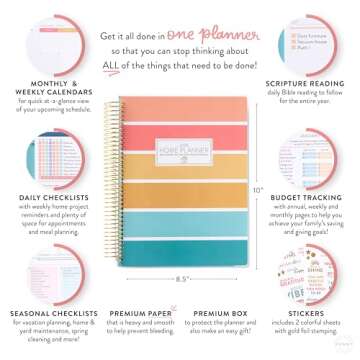 Home Planner 2025 (Stripe) | Work from Home Planner w/Stickers | Daily Checklist | Monthly Budget Worksheet | Monthly Calendar Layout | Vacation Checklist | Coil Binding | Poly Laminated Cover