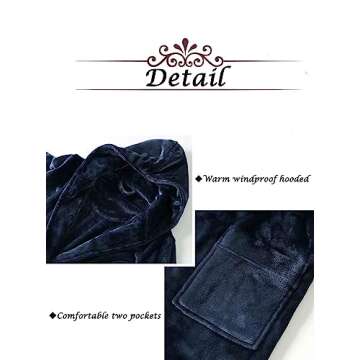 Artfasion Robes for Women with Hood Long Soft Warm Full Length Bathrobes Luxurious Plush Fleece Winter Robes Navy Blue Medium