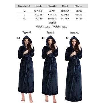 Artfasion Robes for Women with Hood Long Soft Warm Full Length Bathrobes Luxurious Plush Fleece Winter Robes Navy Blue Medium