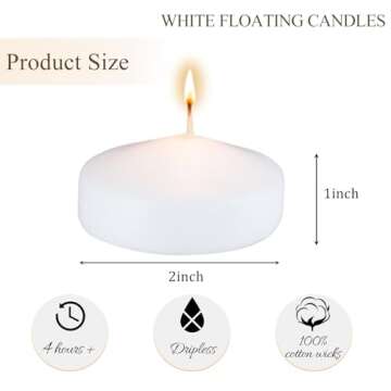 48pcs TRIRITE Floating Candles for Centerprieces, 2 Inch 8 Hours White Dripless Floating Wax Burning Candles for Cylindrical Vases, Centerpieces Weddings Party Home Decor (2in,48pcs)