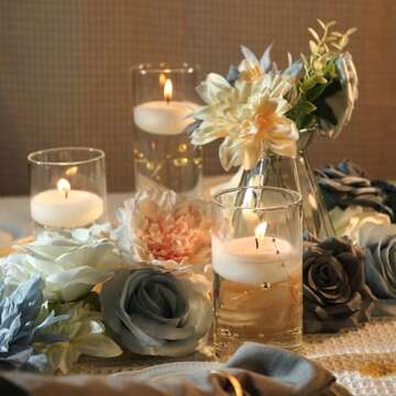 48pcs TRIRITE Floating Candles for Centerprieces, 2 Inch 8 Hours White Dripless Floating Wax Burning Candles for Cylindrical Vases, Centerpieces Weddings Party Home Decor (2in,48pcs)