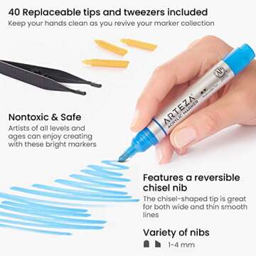 ARTEZA Acrylic Paint Markers, Set of 40 Acrylic Paint Pens in Assorted Colors, Art Markers for Glass, Pottery, Ceramic, Plastic, Rocks, and Canvas