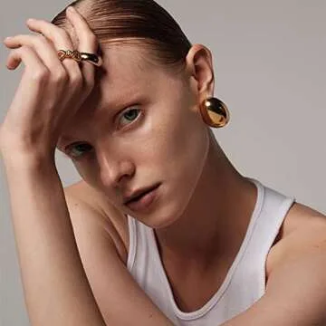 Chunky Gold Hoop Earrings for Women, Lightweight Waterdrop Hollow Open Hoops Tear Drop Silver Gold T...