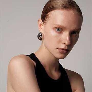 Chunky Gold Hoop Earrings for Women, Lightweight Waterdrop Hollow Open Hoops Tear Drop Silver Gold Trending Oversized Statement Style Earrings Hypoallergenic Gold Plated Earrings Fashion Jewelry for Women（Tear Gold&Silver)