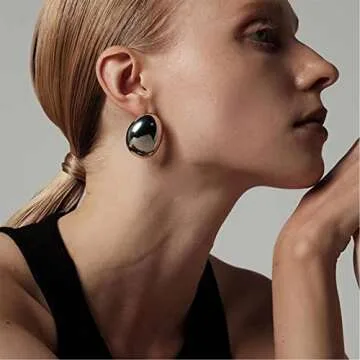 Chunky Gold Hoop Earrings for Women, Lightweight Waterdrop Hollow Open Hoops Tear Drop Silver Gold Trending Oversized Statement Style Earrings Hypoallergenic Gold Plated Earrings Fashion Jewelry for Women（Tear Gold&Silver)