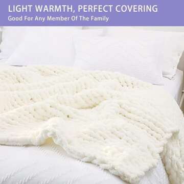 Bigacogo Chunky Knit Throw Blanket for Couch, 80x90 inches, 100% Hand Knitted with Thick Jumbo Cheni...