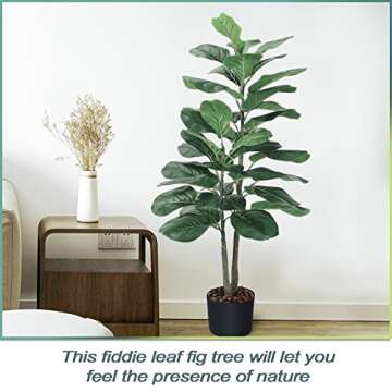 LEASEN 40" Artificial Fiddle Leaf Fig Tree, Fake Artificial Tree Plants, Faux Plants Indoor in Pot for Home House Garden Office Decoration Perfect Housewarming Gift