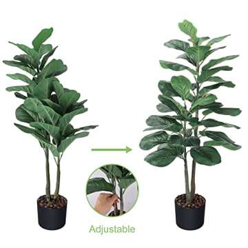 LEASEN 40" Artificial Fiddle Leaf Fig Tree, Fake Artificial Tree Plants, Faux Plants Indoor in Pot for Home House Garden Office Decoration Perfect Housewarming Gift