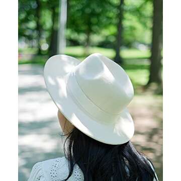 MG Cooper Wide Brim Fedora Hats for Women - Removable Ribbon Band Fedora Hats