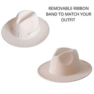MG Cooper Wide Brim Fedora Hats for Women - Removable Ribbon Band Fedora Hats