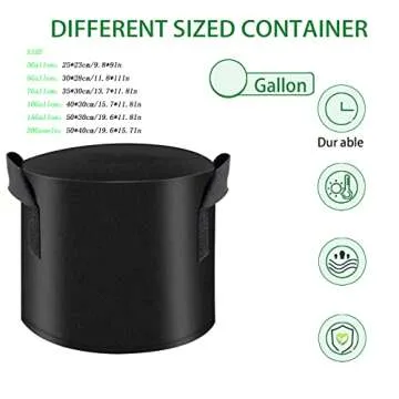 vinmoso 10 Pack Grow Bags with Handles, 5 Gallon Heavy Duty Thickened Non-Woven Plant Bags