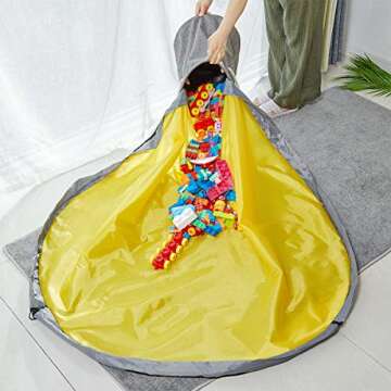 Alimto Large Play Mat and Toy Storage Organizer Baskets, Outdoor Toy Quick Storage Bag Collapsible Canvas Basket/Bin for Kids Room,Toy Organizer, Prize Box Toys for Classroom Storage (gray)