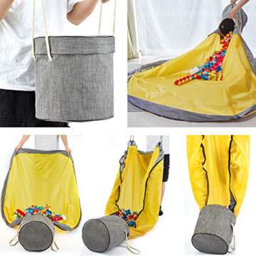 Alimto Large Play Mat and Toy Storage Organizer Baskets, Outdoor Toy Quick Storage Bag Collapsible Canvas Basket/Bin for Kids Room,Toy Organizer, Prize Box Toys for Classroom Storage (gray)