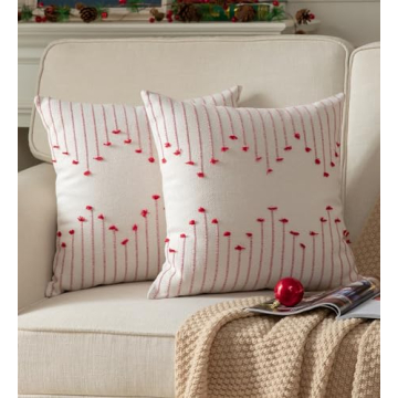 Caflife Boho Christmas Throw Pillow Covers 20x20 Set of 2, Holiday Decorative Pillow Covers Beige wi...