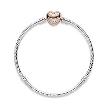 Shop Elegant PANDORA Silver W Rose Heart Clasp Bracelet