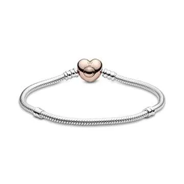 Shop Elegant PANDORA Silver W Rose Heart Clasp Bracelet
