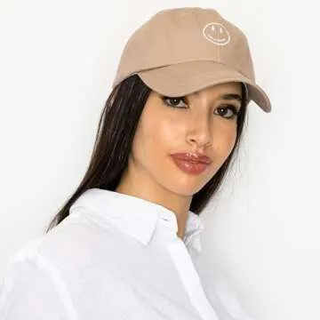 ARVORES Embroidered Baseball Cap Hat - Adjustable Cute Unisex Trucker Fashion Dad Hats for Women Men (Smiley Face_Khaki)
