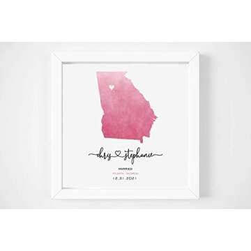 Engagement Map Print Personalized Engagement Gift Watercolor Wedding Map Framed Print Unique Engagement Gift for Couple Engagement Gift