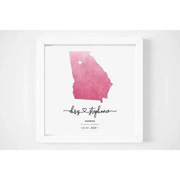 Engagement Map Print Personalized Engagement Gift Watercolor Wedding Map Framed Print Unique Engagement Gift for Couple Engagement Gift