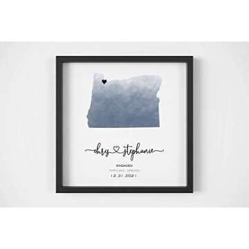 Engagement Map Print Personalized Engagement Gift Watercolor Wedding Map Framed Print Unique Engagement Gift for Couple Engagement Gift