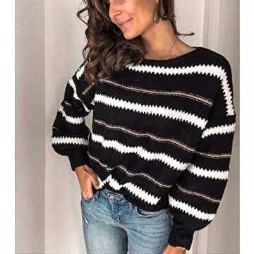 PRETTYGARDEN Women's Fashion, Narrow Striped Black, Medium