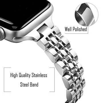 Secbolt Stainless Steel Slim Bands Compatible with Apple Watch 38mm 40mm 41mm iWatch Series 9/8/7/6/5/4/3/2/1/SE, Thin Bracelet for Women, Silver