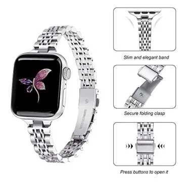 Secbolt Stainless Steel Slim Bands Compatible with Apple Watch 38mm 40mm 41mm iWatch Series 9/8/7/6/5/4/3/2/1/SE, Thin Bracelet for Women, Silver