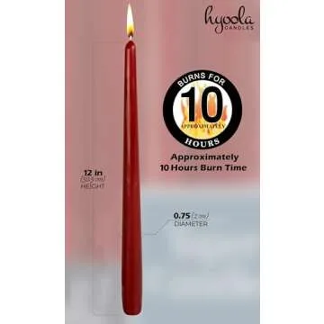 12 Pack Tall Taper Candles - 12 Inch Burgundy Dripless, Unscented Dinner Candle - Paraffin Wax with Cotton Wicks - 10 Hour Burn Time