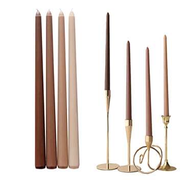 Taper Candles 12'' Tall Brown Beige Ombre Colored Candlesticks Set of 4 | Unscented 3/4 inch Diamete...